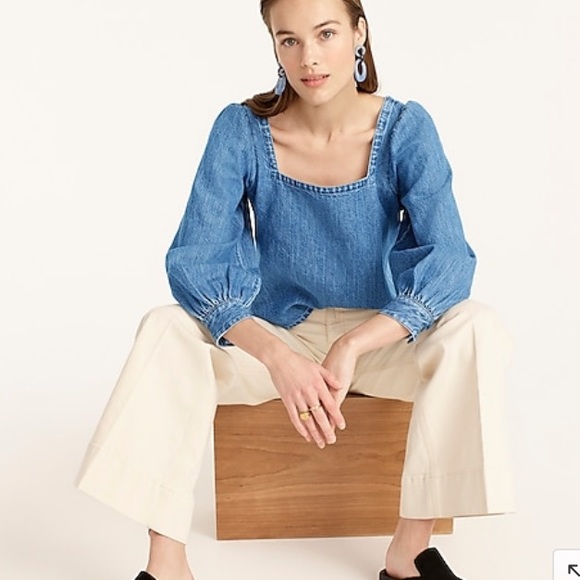 New with Tag: J Crew Squareneck Chambray Top. Size Medium - Picture 3 of 12